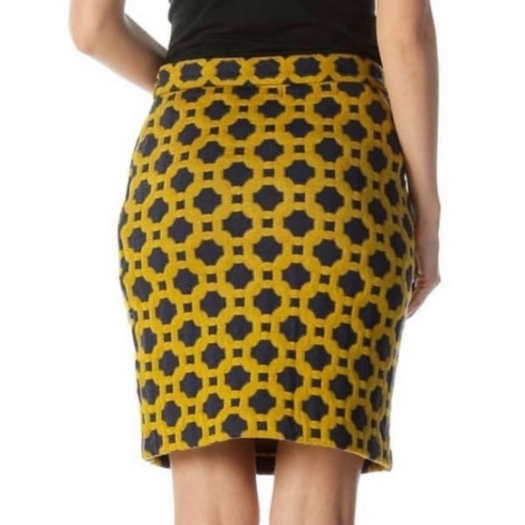 Anthropologie Charlie & Robin Blue & Gold Tile Print Knit Skirt Size 4 - Picture 4 of 13